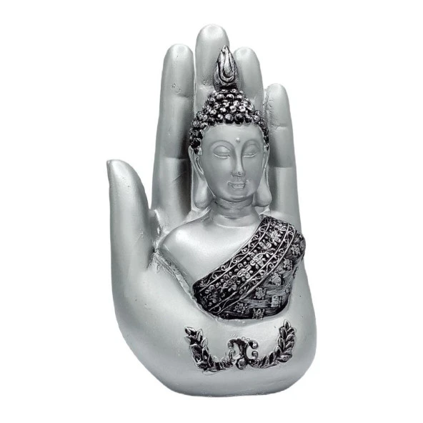 Shakyamuni Amitabha Buda Eli Gümüş Biblo 18 cm