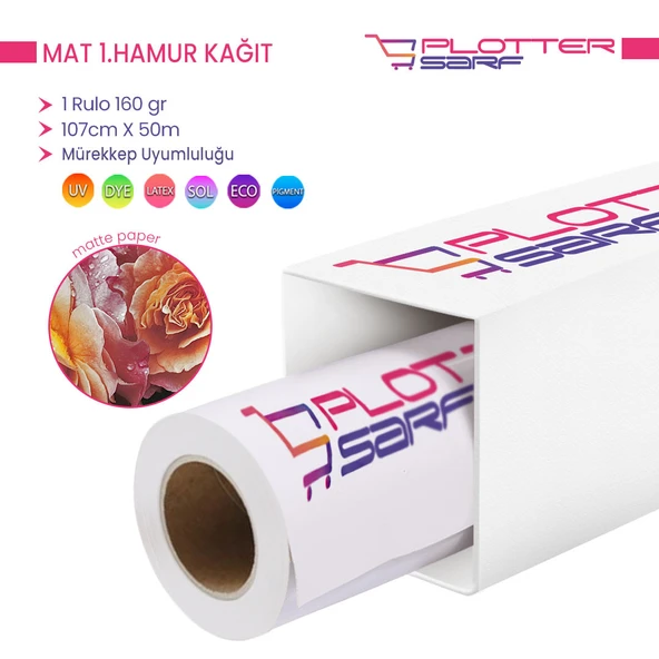 PlotterSarf Premium 1 .Hamur Mat Kağıt Afiş Kağıdı 160 gr Rulo 107 cm x 50mt (1 Rulo) ürün görseli