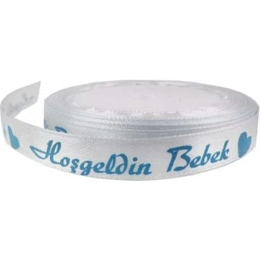 KURDELE SATEN 10 MT HOŞGELDİN BEBEK BEYAZ-MAVİ ürün görseli