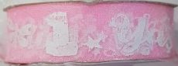 KURDELE ORGANZE BASKILI 1 YAŞ PEMBE
