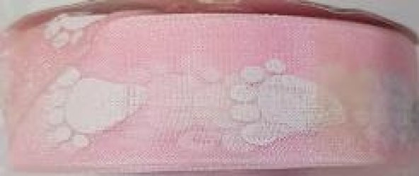 KURDELE ORGANZE BASKILI BEBEK AYAĞI PEMBE