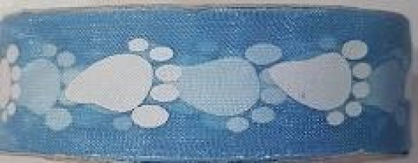 KURDELE ORGANZE BASKILI  BEBEK AYAĞI MAVİ