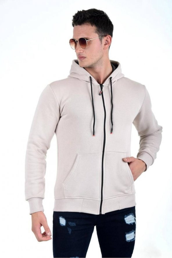 Kapüşonlu Fermuarlı Hoodie Içi Polarlı Kalın Sweatshirt Battal