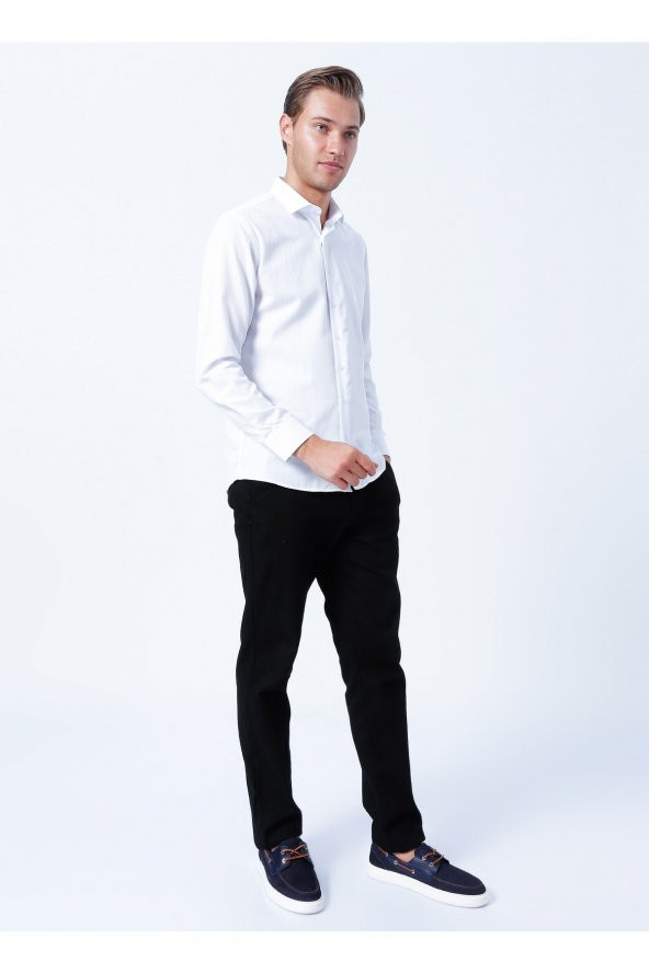 Klasik Yaka Armürlü Beyaz Erkek Gömlek Gm2024700327 - Resim 2