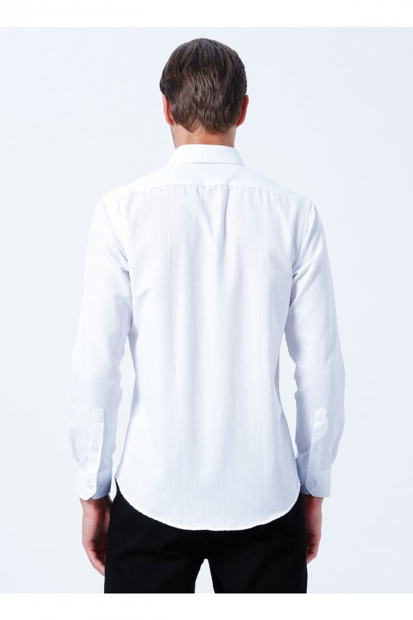 Klasik Yaka Armürlü Beyaz Erkek Gömlek Gm2024700327 - Resim 4