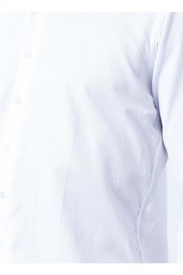 Klasik Yaka Armürlü Beyaz Erkek Gömlek Gm2024700327 - Resim 5