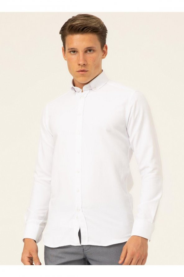 Klasik Yaka Armürlü Beyaz Erkek Gömlek Gm2024700327 ürün görseli
