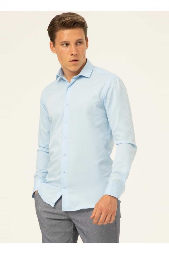 Klasik Yaka Armürlü Mavi - Buz Erkek Gömlek Gm2024700349 - Resim 2