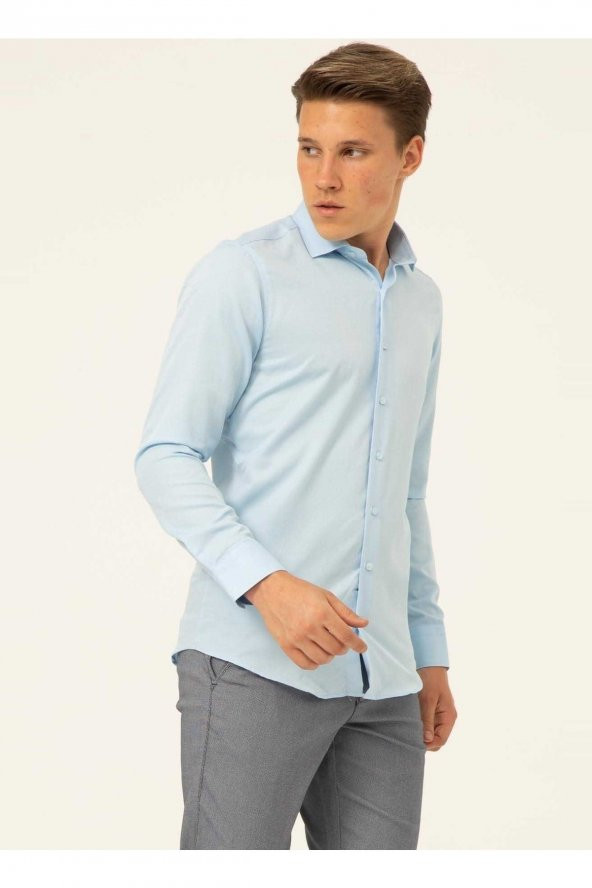 Klasik Yaka Armürlü Mavi - Buz Erkek Gömlek Gm2024700349 - Resim 3