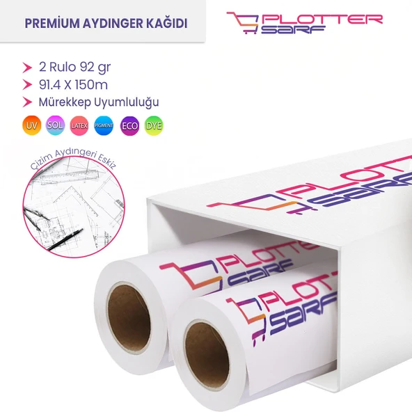 PlotterSarf Plankopya Ozalit Aydınger (Çizim) Kağıdı 92gr Rulo 91.4cm x 150mt (2 Rulo)