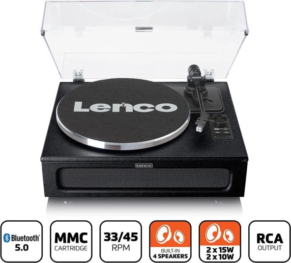 Lenco LS-430BK 4 DAHİLİ HOPARLÖRLÜ BLUETOOTHLU PİKAP PLAK ÇALAR SİYAH - 2
