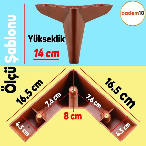 Napoli Lüks Mobilya Kanepe Sehpa Puf Koltuk Ayağı 14 Cm Kahverengi Ahşap Desenli Baza Ayakları - 4
