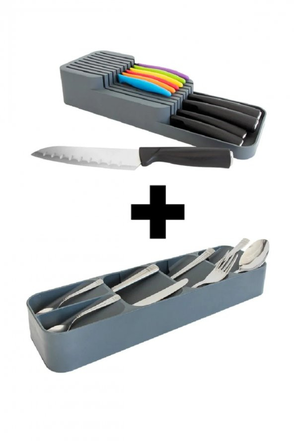 2 Sıra Bıçaklık + 5 Bölmeli Çekmece Içi Kaşıklık 2 Li Düzenleyici Set - 2
