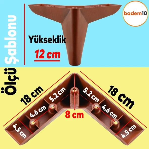 Napoli Lüks Mobilya Kanepe Sehpa Puf Koltuk Ayağı 12 Cm Kahverengi Ahşap Desenli Baza Ayakları - 4