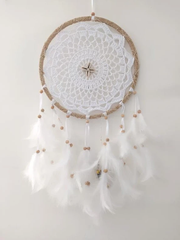 Led Işıklı Düş Kapanı Dreamcatcher Beyaz Kuş Tüyü Rüya Kapanı Duvar Süsü Elişi - 2