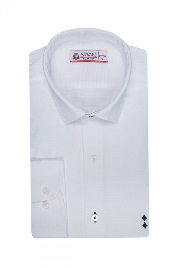 Slim Fit Armür Desenli Erkek Gömlek