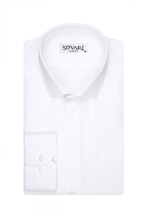 Armür Desenli Slim Fit Beyaz Erkek Gömlek - 1