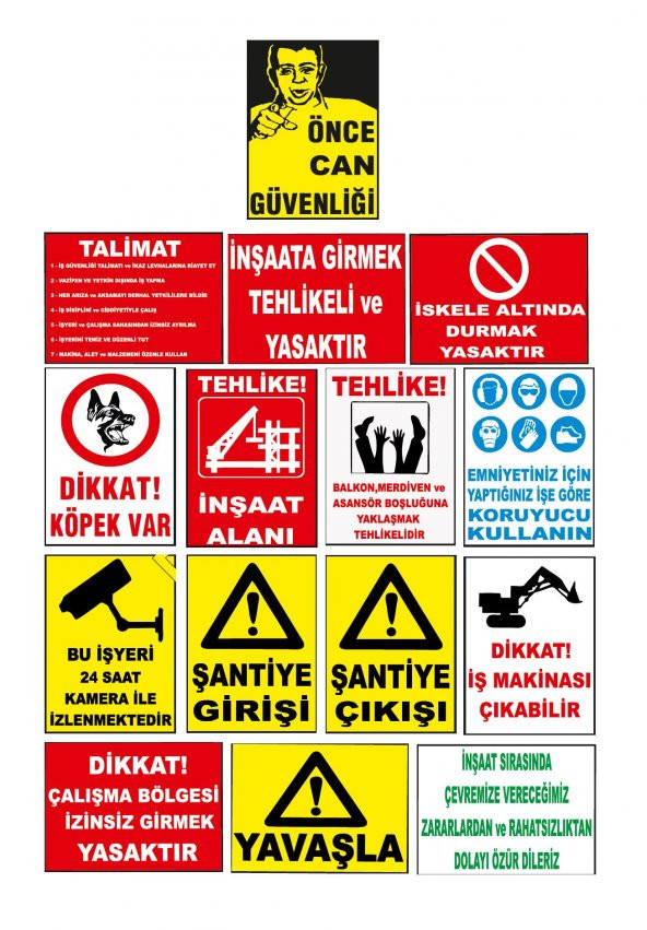 Şantiye İnşaat Uyarı Levhası -15 adet Pvc Levha