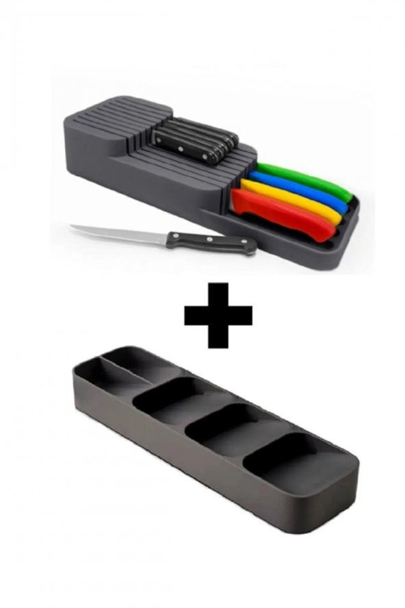 2 Sıralı Bıçaklık + 9 Bölmeli Çekmece Içi Kaşıklık 2 Li Düzenleyici Set