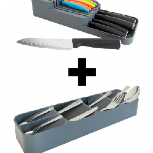 2 Sıralı Bıçaklık + 9 Bölmeli Çekmece Içi Kaşıklık 2 Li Düzenleyici Set - 4