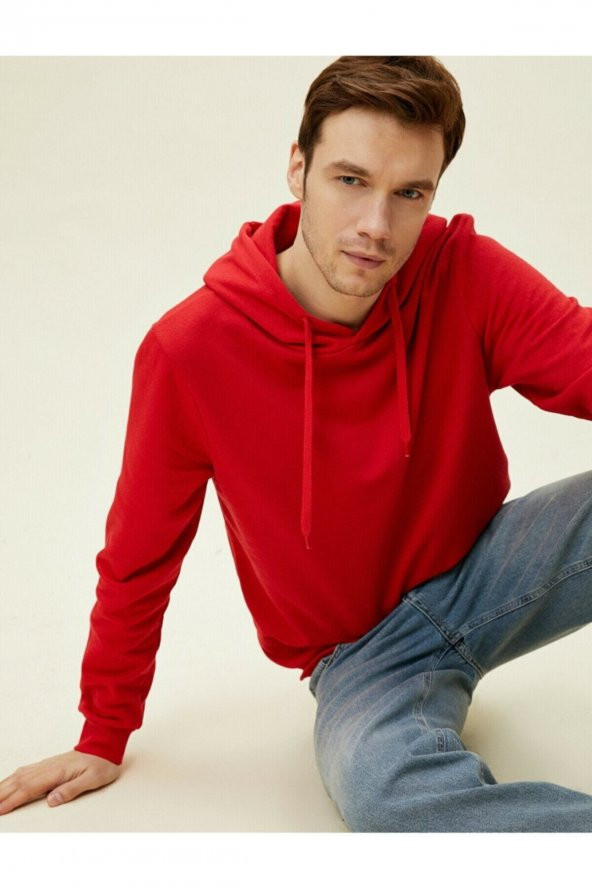 Erkek Kırmızı Kapüşonlu Pamuklu Uzun Kollu Basic Sweatshirt 1yam71750lk ürün görseli