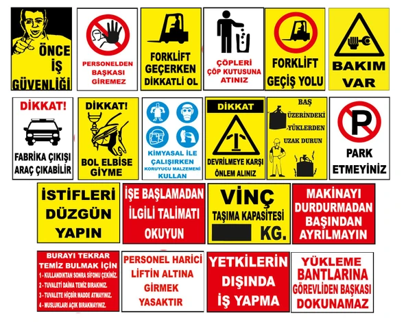 Atölye Fabrika İşyeri İş Güvenliği Uyarı Levhası -20 adet Pvc Levha ürün görseli 1