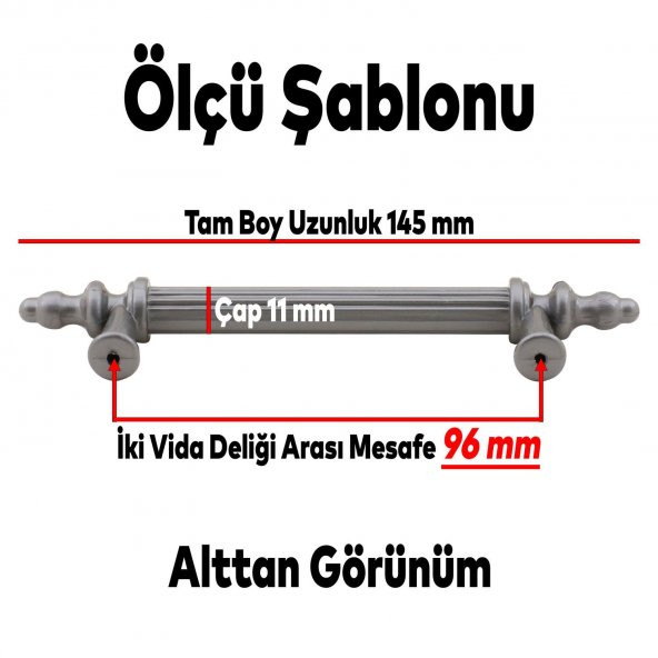 Polavit Çekmece Mutfak Dolap Kapak Kulpu Kulbu 96 mm Gri Sert Plastik Kulp - 4
