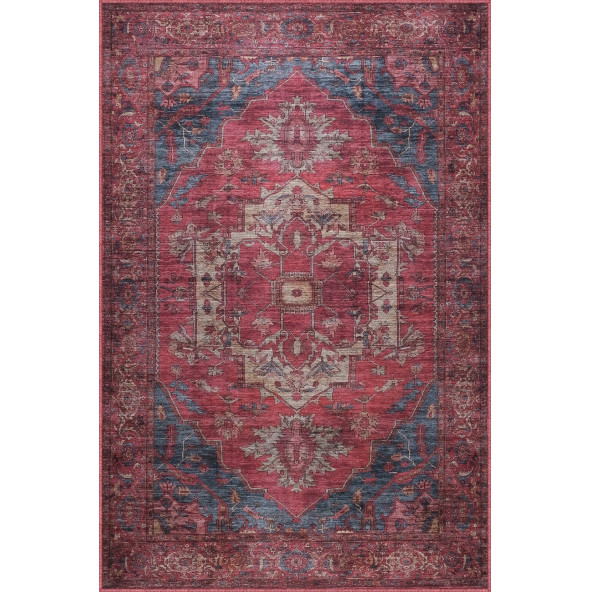 Vintage Floral Madalyon Eskitme Desenli 160x230 Makinede Yıkanabilir Kilim, Halı