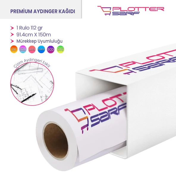 PlotterSarf Plankopya Ozalit Aydınger (Çizim) Kağıdı 112gr Rulo 91.4cm x 150mt (1 Rulo)