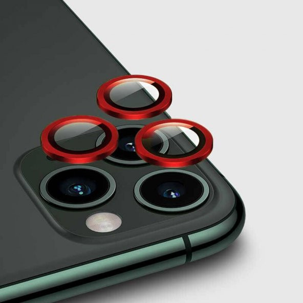 Apple iPhone 11 Pro Metal Çerçeveli Kamera Koruma Lensi Kırmızı