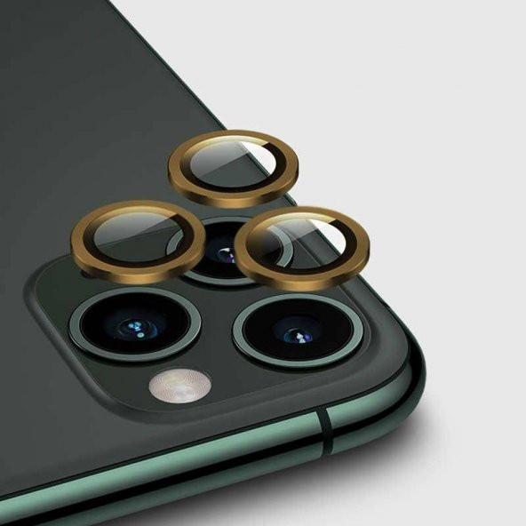 Apple iPhone 11 Pro Max Metal Çerçeveli Kamera Koruma Lensi Gold