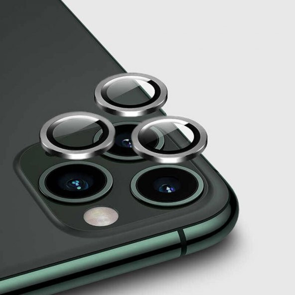 Apple iPhone 11 Pro Max Metal Çerçeveli Kamera Koruma Lensi Gümüş