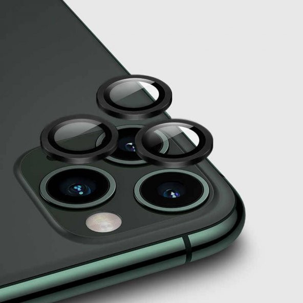 Apple iPhone 11 Pro Max Metal Çerçeveli Kamera Koruma Lensi Siyah