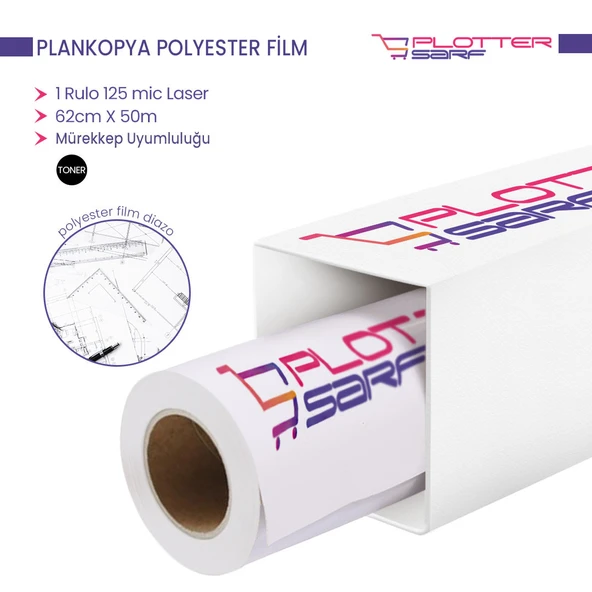 PlotterSarf Plankopya Polyesteri Lazer (Diazo) Kağıdı 125 Micron Rulo 62cm x 30mt (1 Rulo) ürün görseli