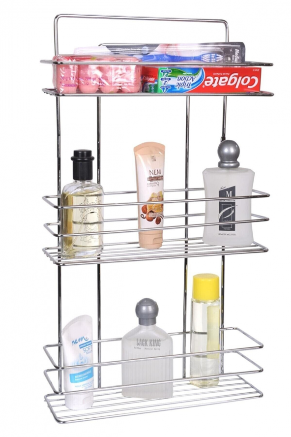 3 Katlı Düz Banyo Şampuanlık Raf Banyo Rafı