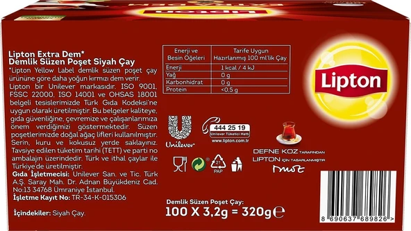 Lipton Extra Dem 100 Adet 3lü Paket Demlik Poşet Çay - 7