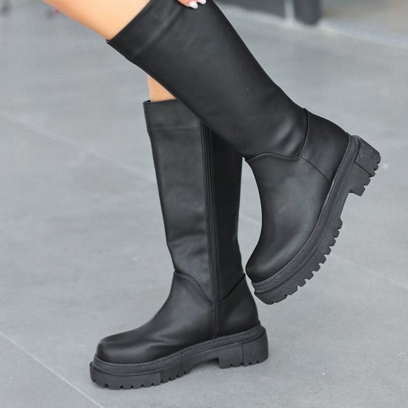 Kadın Siyah Cilt Topuklu Çizme - 5