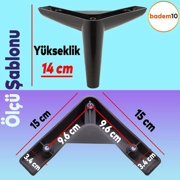 Piko Lüks Mobilya Kanepe Sehpa Tv Ünitesi Koltuk Ayağı 14 Cm Siyah Baza Ayakları - 4