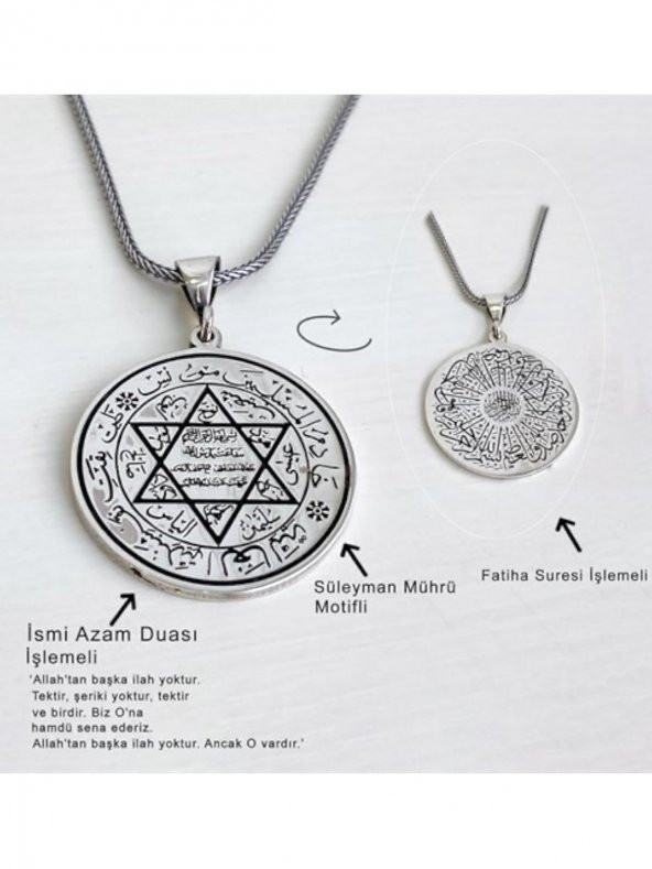 Mührü Süleyman Davut Yıldızı Fatiha Suresi Madalyon 925 Gümüş Kolye - Resim 4