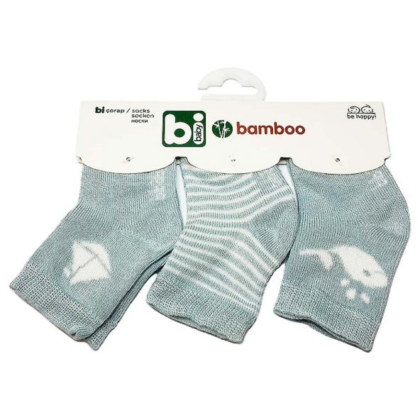 Bibaby Bambu Bebek Çorabı 3 lü 0-6 Ay - Mavi - Beyaz