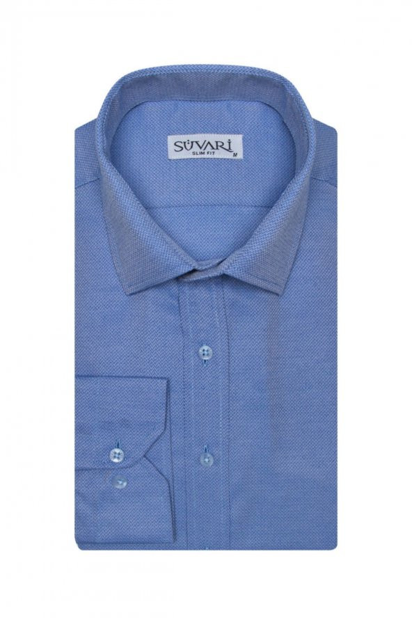 Slim Fit Armür Desenli Erkek Gömlek