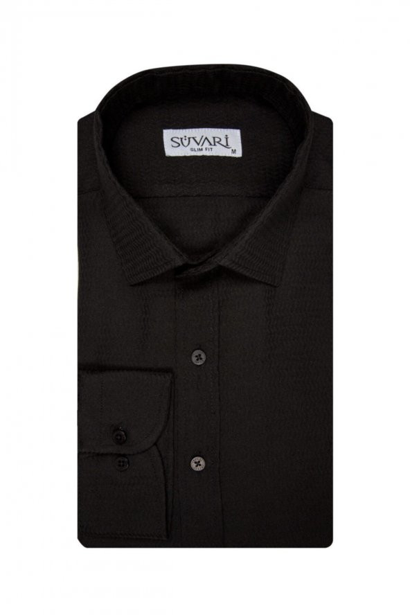 Slim Fit Armür Desenli Erkek Gömlek - Resim 3