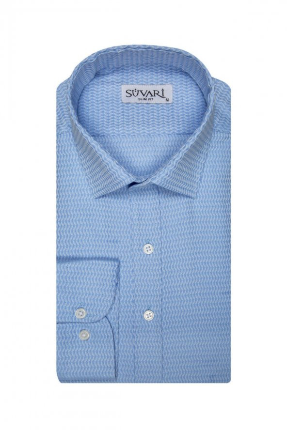 Slim Fit Armür Desenli Erkek Gömlek - Resim 5