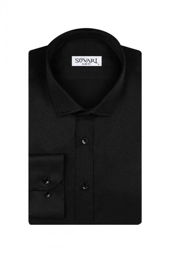 Slim Fit Armür Desenli Erkek Gömlek ürün görseli