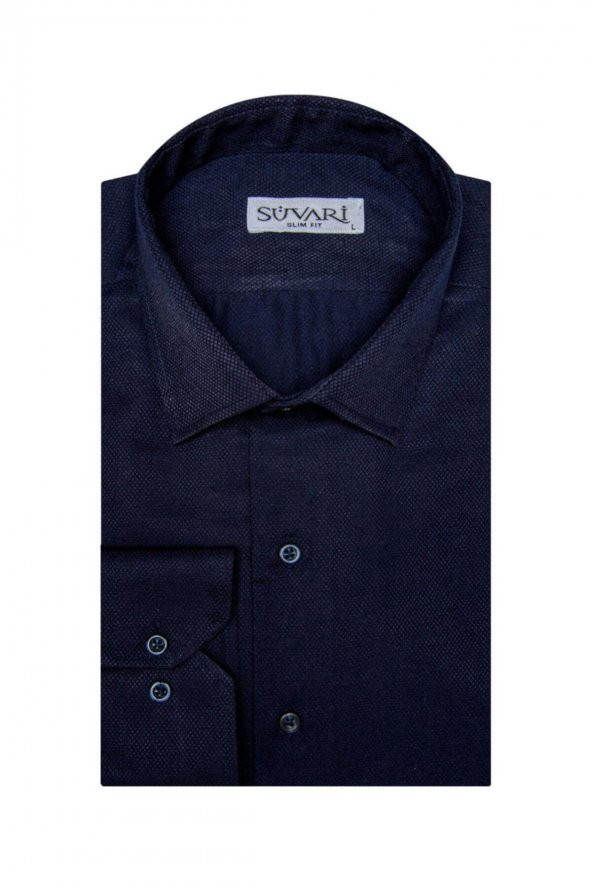 Slim Fit Armür Desenli Erkek Gömlek