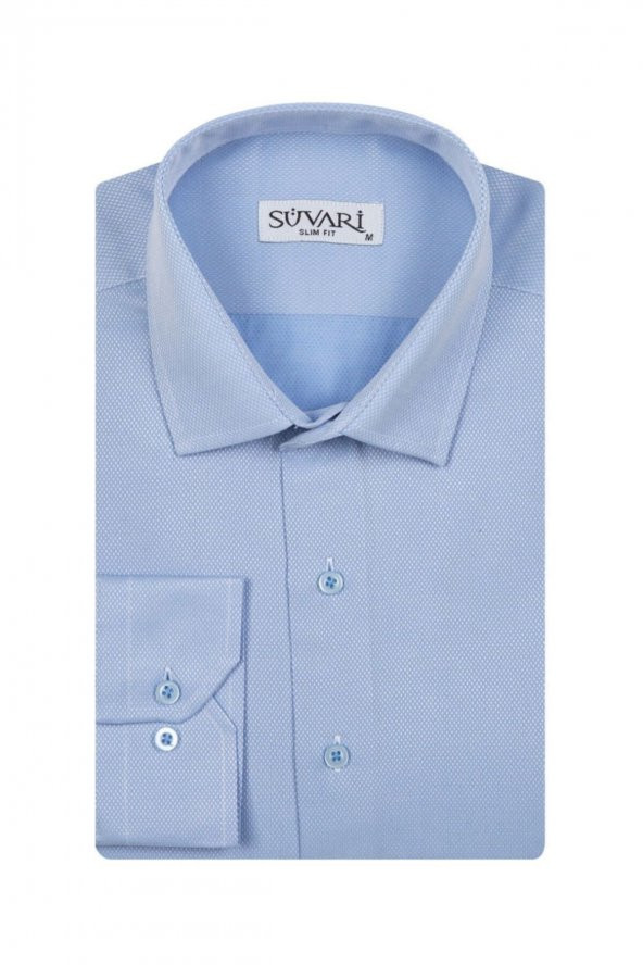 Slim Fit Armür Desenli Erkek Gömlek - Resim 2