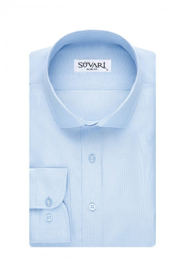 Slim Fit Filafil Soluk Mavi Erkek Gömlek ürün görseli