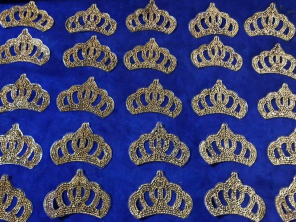 Kristal Sarı Taşlı Taç 8x5 cm - Şapka Kıyafet Taşlı Aksesuar - 4