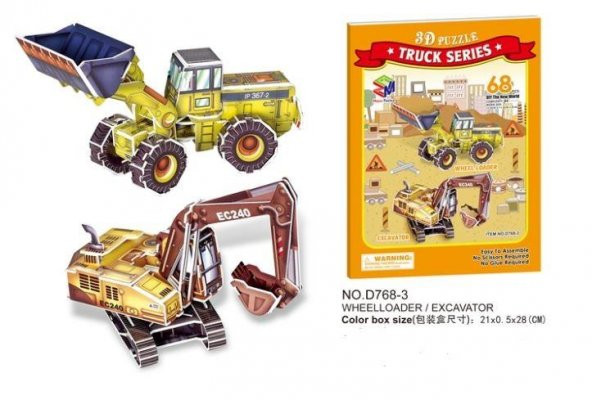 Excavator İş Makinesi 66 Parça 3D Puzzle - Truck Serisi Magic Puzzle