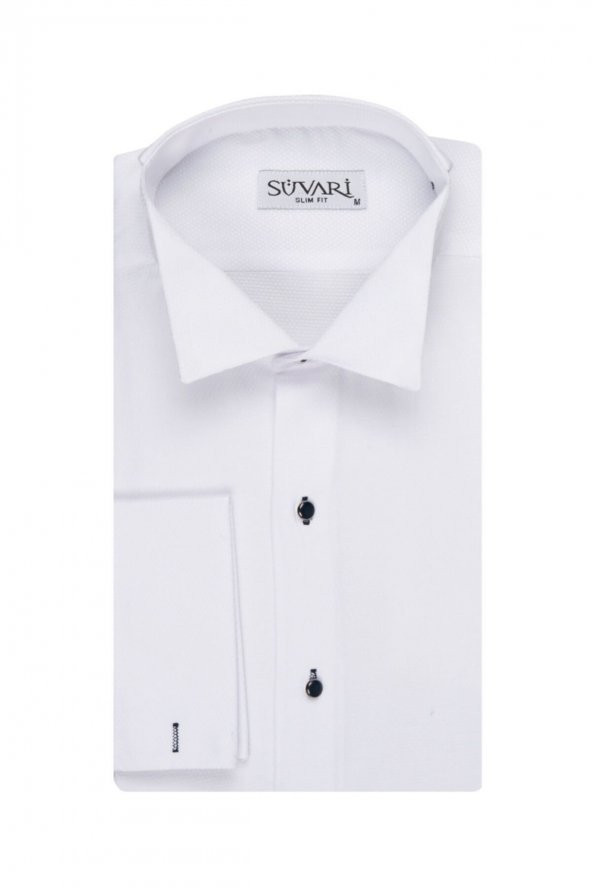 Erkek Beyaz Ata Yaka Slim Fit Gömlek ürün görseli